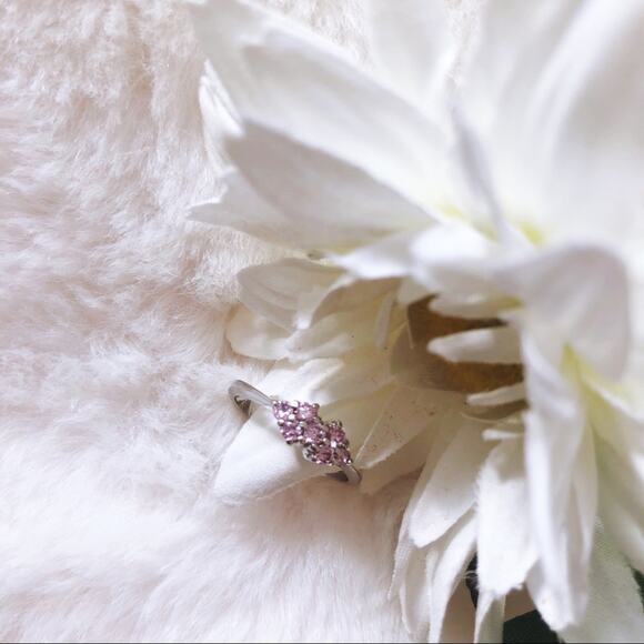 Sterling Silver Pink Floral Pinky Ring - Picture 3 of 11